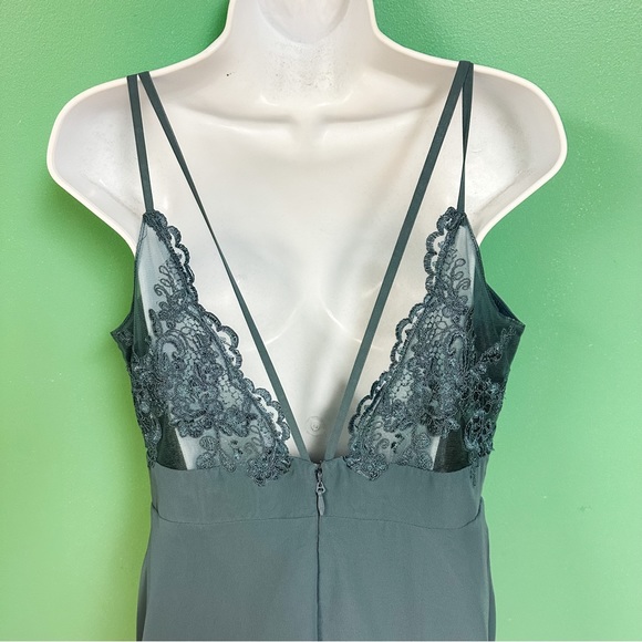 Azazie Dusty/ steele Blue Chiffon V-Neck A-Line Slit Bridesmaids Dress Size 14 - Picture 8 of 11